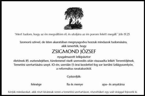 Elhunyt Zsigmond József ny. lelkipásztor